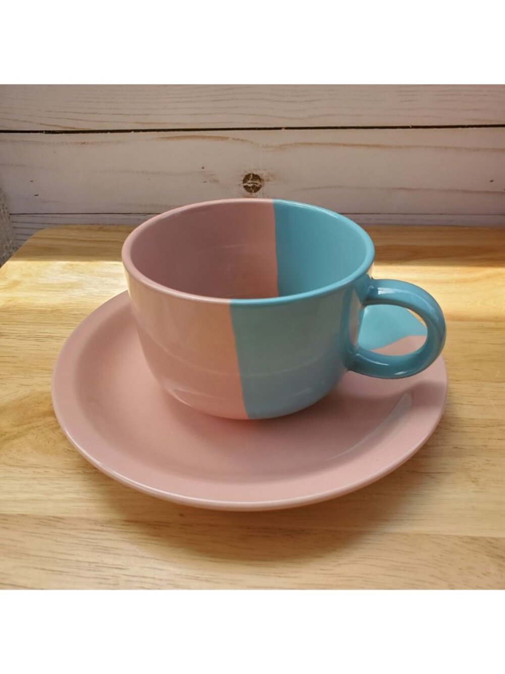 Hand Painted VTG Pier 1 Pink Blue Set Of 4 Coffee Cups And Saucers Japan 1990s - Picture 13 of 16